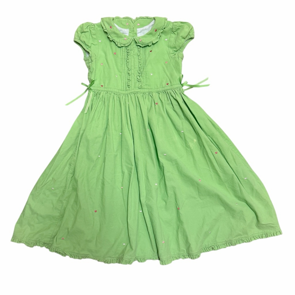 Talbots Kids Size 6 Green Heart Dress Peter Pan Collar Cotton